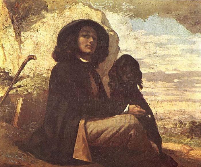 Selfportrait with black dog, Gustave Courbet